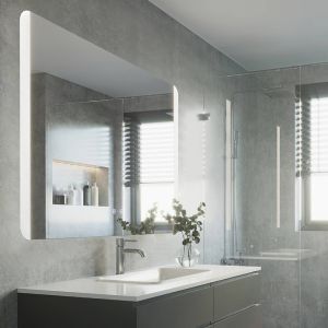 Espejo retroiluminado gris de vidrio, Bibi, 6,2W, ajustable entre luz blanco cálido y frío LED, IP44, con interruptor
