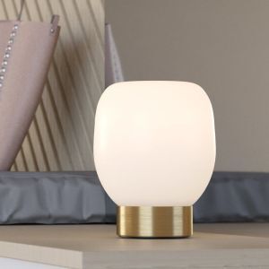 Lámpara de mesa blanca de vidrio, Jeannine, con interruptor