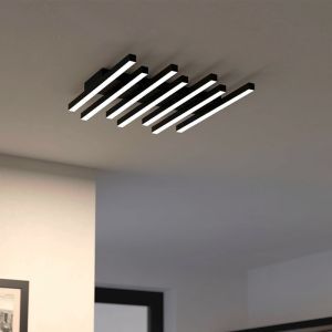 Plafón de techo negro de aluminio, Iona, 25,6W, ajustable entre luz blanco cálido y frío LED, regulable en 3 pasos