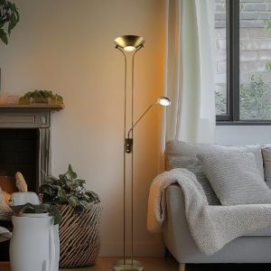 Lámpara de pie de lectura latón moderna, Salvador, 18W, 3000K LED, con interruptor