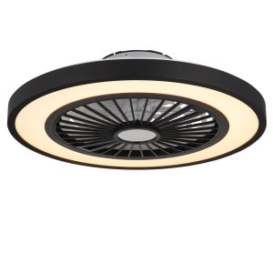 Ventilador de techo negro de plástico, Komal, 45W, ajustable entre luz blanco cálido y frío LED, con mando a distancia