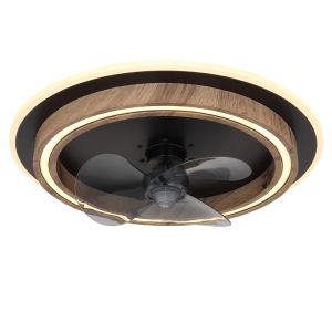 Ventilador de techo marrón de plástico, Lamine, 32W, ajustable entre luz blanco cálido y frío LED, con mando a distancia