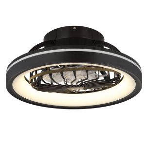 Ventilador de techo negro de plástico, Lenard, 40W, ajustable entre luz blanco cálido y frío LED, con mando a distancia