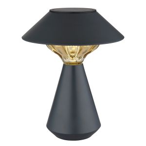 Lámpara de mesa solar negra de plástico, Nasr, 0,06W, 3000K LED, IP44, con interruptor