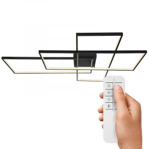 Plafón de techo negro de plástico, Terri, 100W, ajustable entre luz blanco cálido y frío LED, con mando a distancia