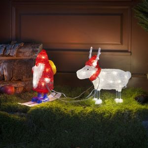 Figura navideñas en 3D roja de acrílico, Kerstman en rendier, 2W, 4000K LED, IP44