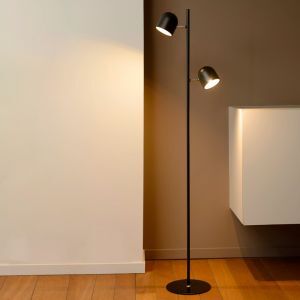 Lámpara de pie moderna negra, Skanska, 5W, 2700K LED, con regulador táctil
