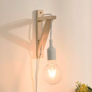 Aplique de madera blanco, Fix, con interruptor