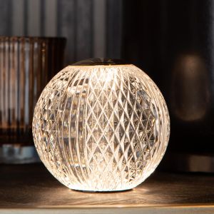 Lámpara de mesa moderna transparente, Cintra, 2W, 3000K LED, regulable en 3 pasos
