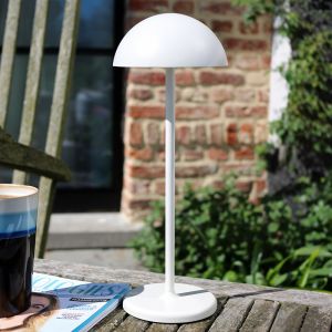 Lámpara de mesa exterior retro blanca, Joy, 1,5W, 3000K LED, IP54, con regulador táctil