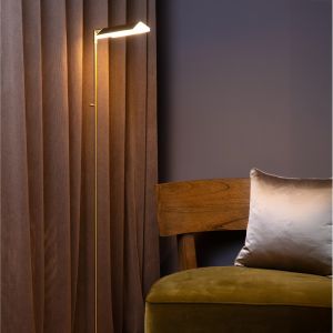 Lámpara de pie de lectura moderna latón, Aaron, 12W, 2700K LED, con regulador táctil