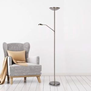 Lámpara de pie de lectura moderna cromada, Zenith, 20W, 3000K LED