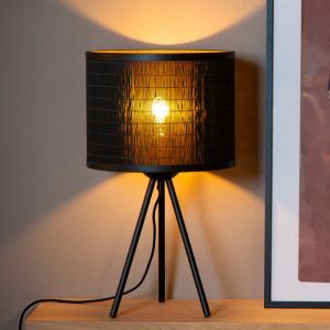 Lámpara de mesa de bambú negra, Tagalog, con interruptor