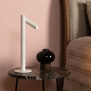 Lámpara de mesa recargable moderna blanca, Antrim, 2,2W, 2700K LED, IP54, con regulador táctil