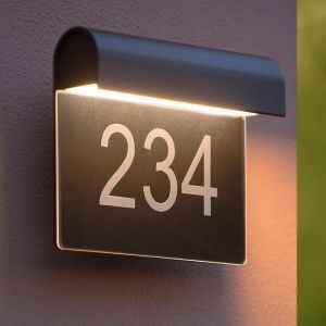 Número de casa con luz moderno negro, Thesi, 6W, 3000K LED, IP54