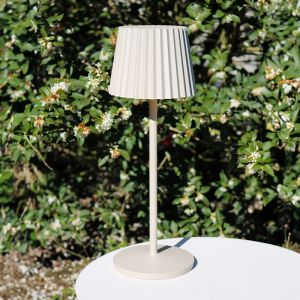 Lámpara de mesa exterior rústica beige, Justine, 2W, 2700K LED, IP54, con regulador táctil