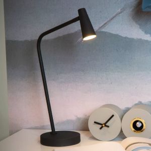 Lámpara de mesa recargable moderna negra, Stirling, 3W, 2700K LED, con regulador táctil