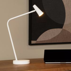 Lámpara de mesa recargable moderna blanca, Stirling, 3W, 2700K LED, con regulador táctil