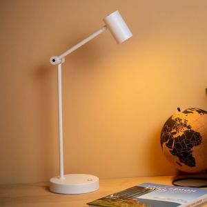 Lámpara de mesa recargable moderna blanca, Tipik, 3W, 2700K LED, con regulador táctil