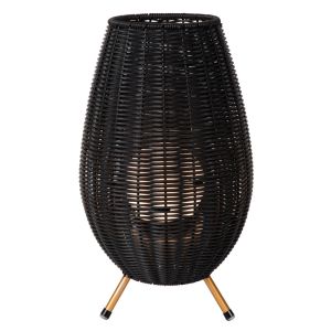 Lámpara de mesa exterior rústica negra, Colin, 3W, 3000K LED, IP44, regulable en 3 pasos