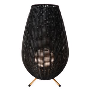 Lámpara de mesa exterior rústica negra, Colin, 3W, 3000K LED, IP44, regulable en 3 pasos