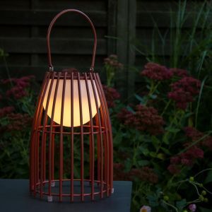 Lámpara de mesa exterior retro color óxido, Fjara, 0,3W, 2700K LED, IP44, con regulador táctil