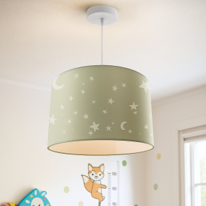 Lámpara colgante infantil verde de tela, Stars