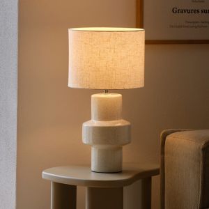 Lámpara de mesa de cerámica beige, Dugan, con interruptor