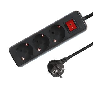 Regleta 3 enchufes con interruptor 1,5 metros, negra