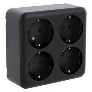 Base de enchufe de superficie Q-Link, 4 vías, con tierra Schuko, negra