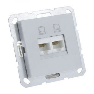 Q-Link S-Line Socket Montaje empotrado Teléfono / Datos 2X8-Pin, Gris / color aluminio