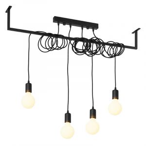 Lámpara colgante diseño industrial Lauraine, negro, acero, 4L