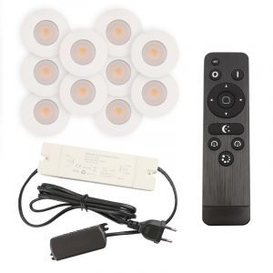 10 focos empotrables blancos para porche Dico, IP65, con set de conexión y mando a distancia