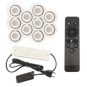 10 focos empotrables orientables para porche Rona, IP44, con set de conexión y mando a distancia, blanco