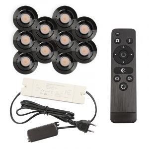 10 focos empotrables orientables para porche Rona, IP44, con set de conexión y mando a distancia, negro