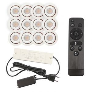 12 focos empotrables orientables para porche Rona, IP44, con set de conexión y mando a distancia, blanco
