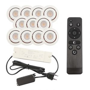 11 focos empotrables orientables para porche Rona, IP44, con set de conexión y mando a distancia, blanco