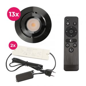 13 focos empotrables orientables para porche Rona, IP44, con set de conexión y mando a distancia, negro