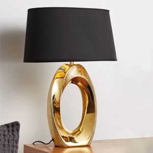 Lámpara de mesa de cerámica dorada, Moldrup, con interruptor