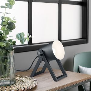 Lámpara de mesa de madera negra, Sacha, con interruptor