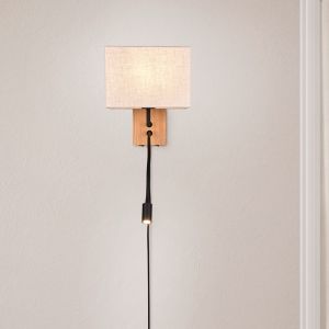 Aplique de madera blanco, Fransien, con interruptor