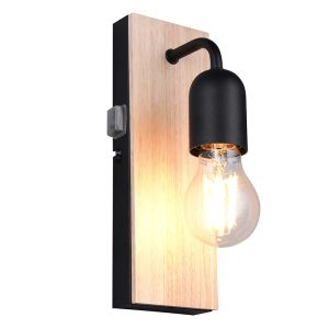 Aplique baño rústico negro, Ahsen, IP44, con interruptor