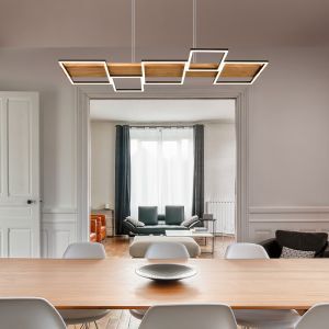 Lámpara colgante de madera marrón, Justian, 42W, 3000K LED, regulable en 3 pasos