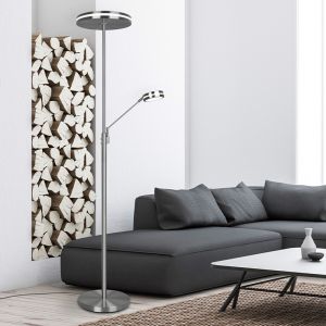 Lámpara de pie de lectura moderna níquel, Marjon, 35W, ajustable entre luz blanco cálido y frío LED, con regulador táctil
