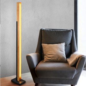 Lámpara de pie de madera marrón, Neville, 16W, 3000K LED, regulable en 3 pasos