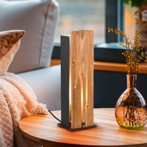 Lámpara de mesa rústica madera, Karijn, con interruptor