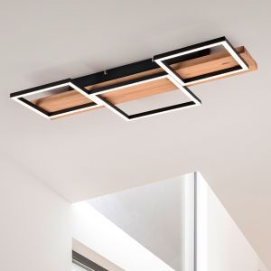Plafón de techo de madera marrón, Justian, 30W, 3000K LED, regulable en 3 pasos