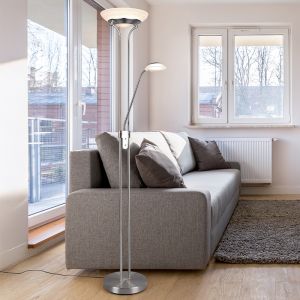 Lámpara de pie de lectura moderna níquel, Fredrika, 27W, 3000K LED, con regulador táctil