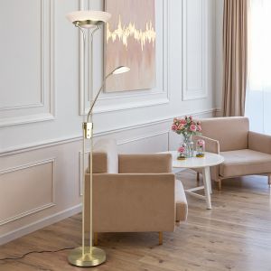 Lámpara de pie de lectura moderna latón, Fredrika, 27W, 3000K LED, con regulador táctil