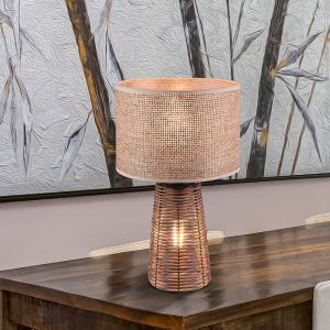 Lámpara de mesa de ratán marrón, Fadila, con interruptor